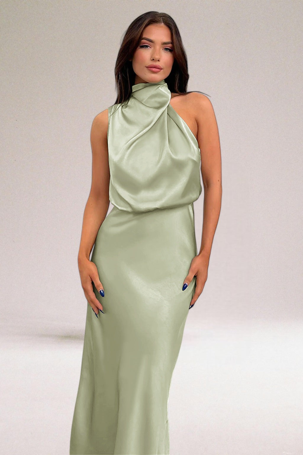 Giselle | Elegant Halter Neck Dress, Light Green / L Giselle | Elegant Halter Neck Dress, Light Green / L