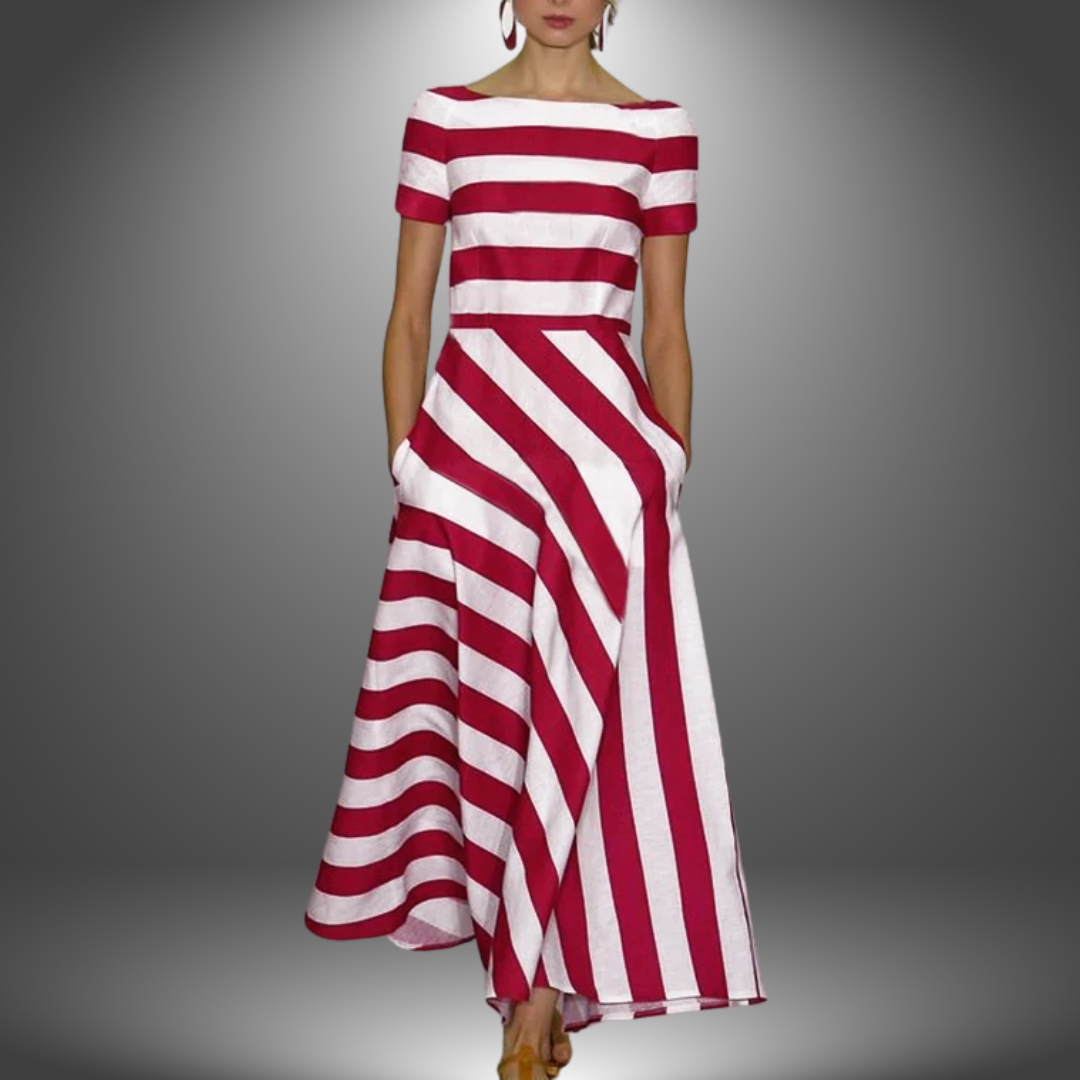 Marcia | Handcrafted Striped Maxi Dress, Red / 2XL