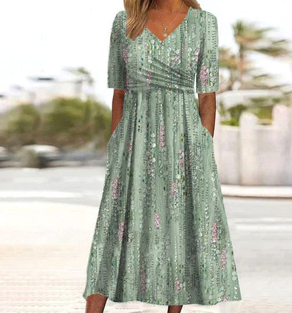 Hannah | Elegant Floral Summer Dress, Green / 2XL