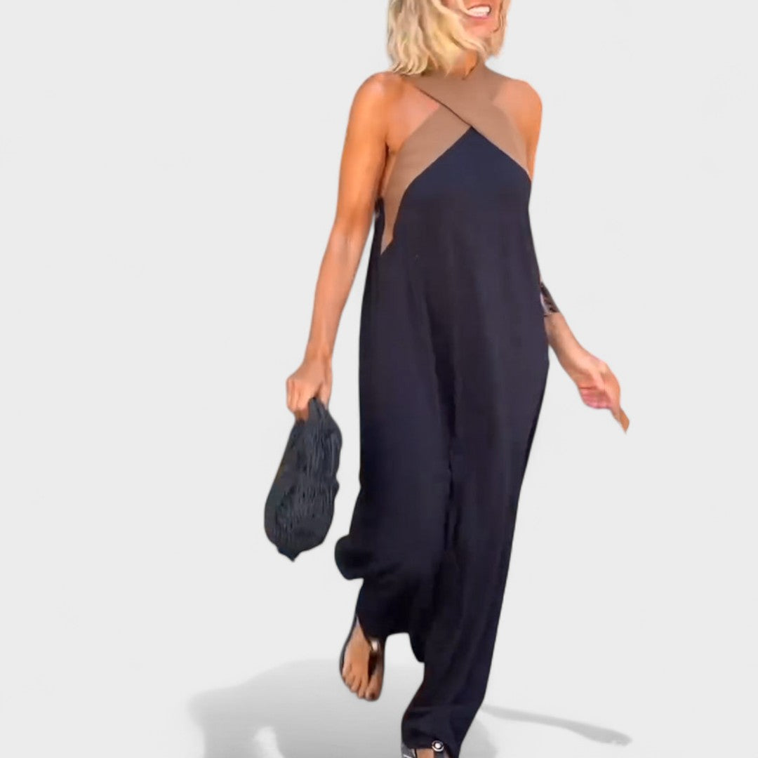 Sue™ | Elegant Cross-Neck Maxi Dress
