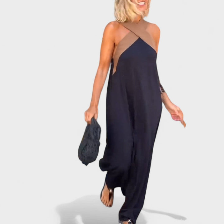 Sue™ | Elegant Cross-Neck Maxi Dress