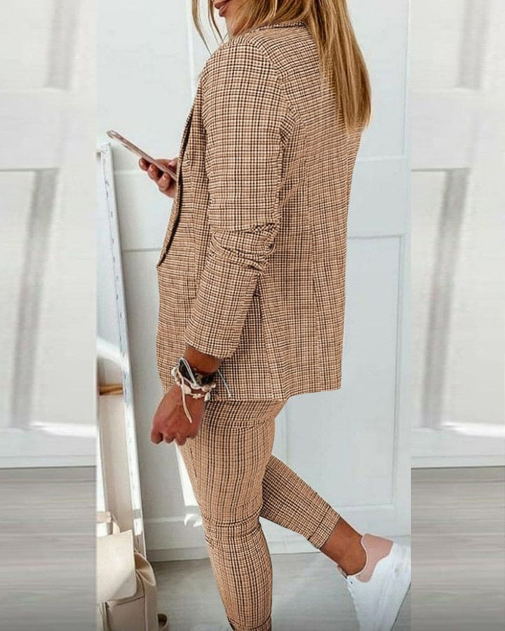 Blair | Women's Plaid Blazer Set Long Sleeve Jacket Slim Pants Suit
