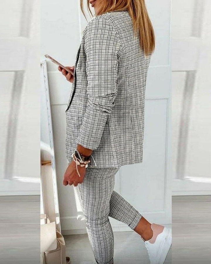 Blair | Women's Plaid Blazer Set Long Sleeve Jacket Slim Pants Suit
