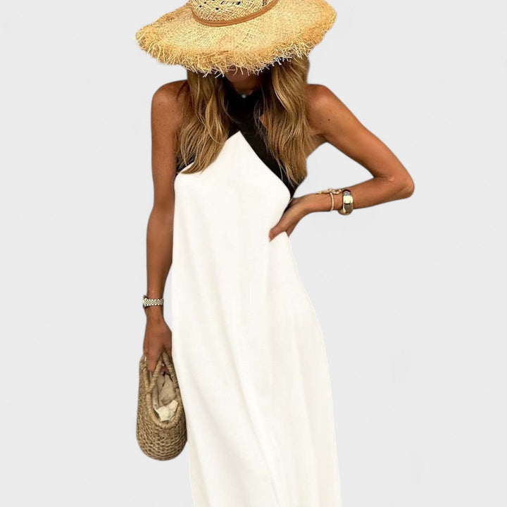 Sue™ | Elegant Cross-Neck Maxi Dress