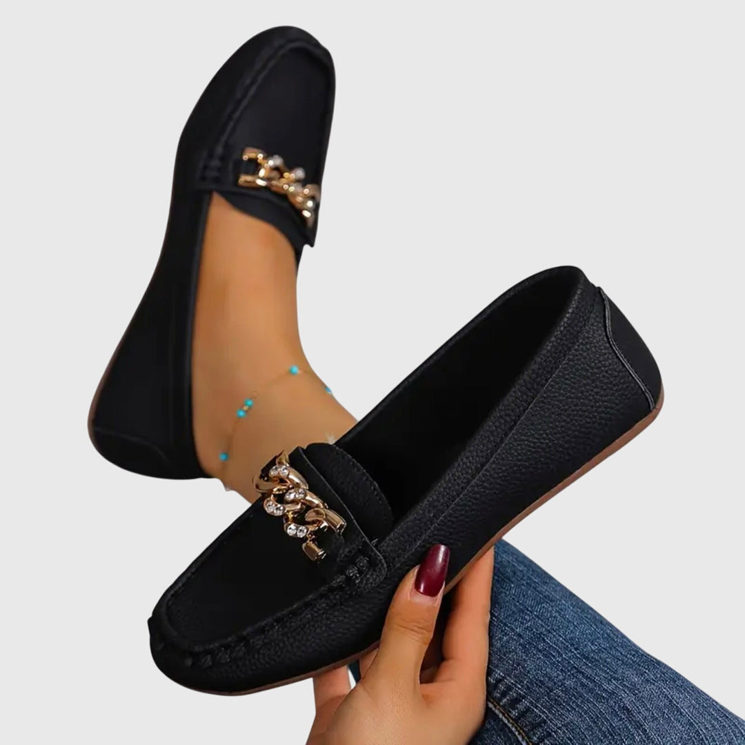 Harlow | Women's Casual Slip-On Flat Loafers with Gold Chain Detail
