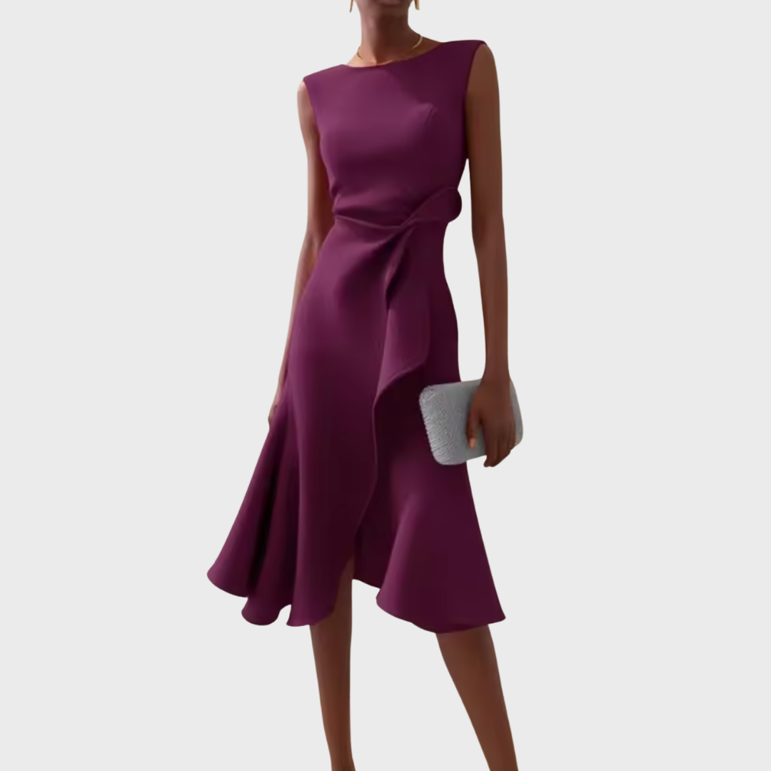 Sheila | Draped Asymmetric Midi Dress, Purple / XL Sheila | Draped Asymmetric Midi Dress, Purple / XL