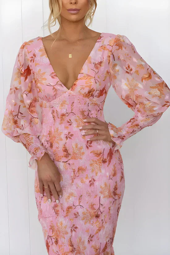 Gabrielle | Women's Floral Flowy Draped Dress Evening