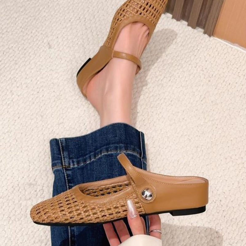 Goldie | Women's Mary Jane Mules Woven Flat Slip On Shoes