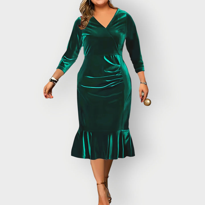 Catherine™ | Luxe Velvet Ruffle Midi Dress