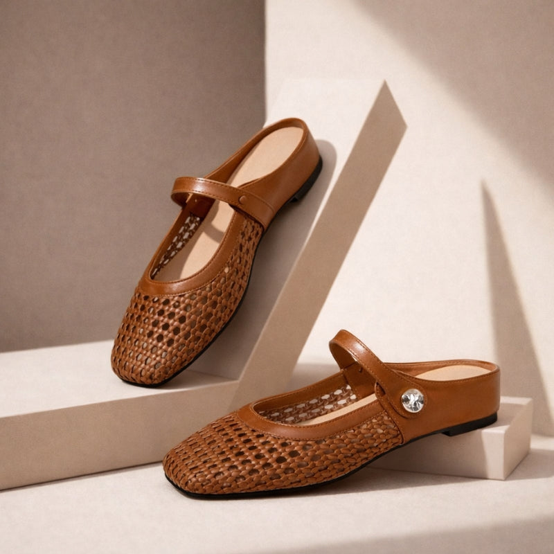 Goldie | Women's Mary Jane Mules Woven Flat Slip On Shoes