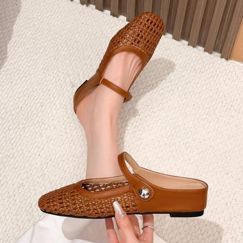 Goldie | Women's Mary Jane Mules Woven Flat Slip On Shoes