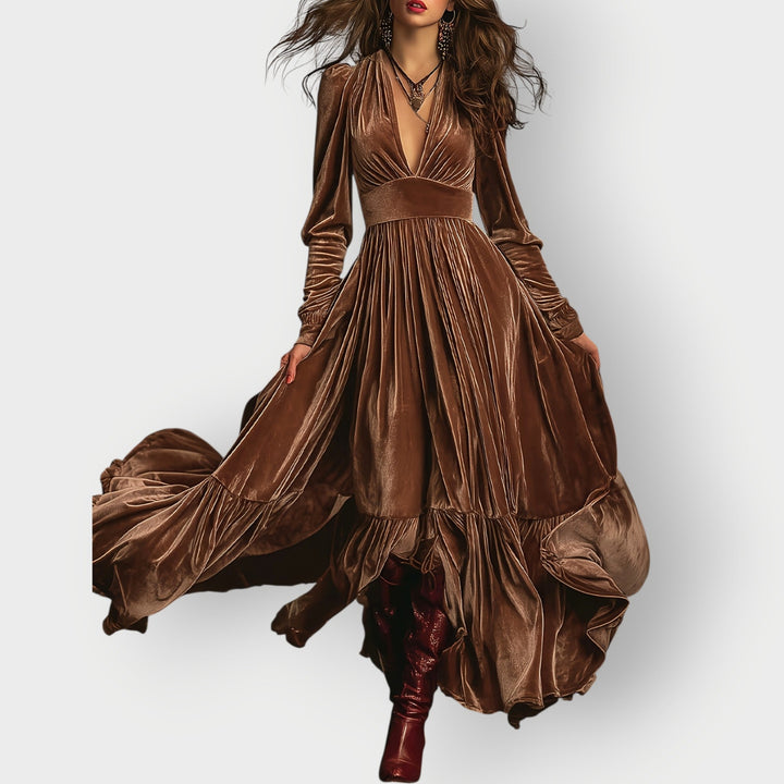 Carly™ | Vintage A-Line Velvet Maxi Dress