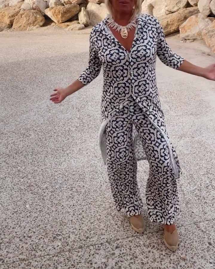 Serena | Women's Printed Two-Piece Set Blouse and Pants
