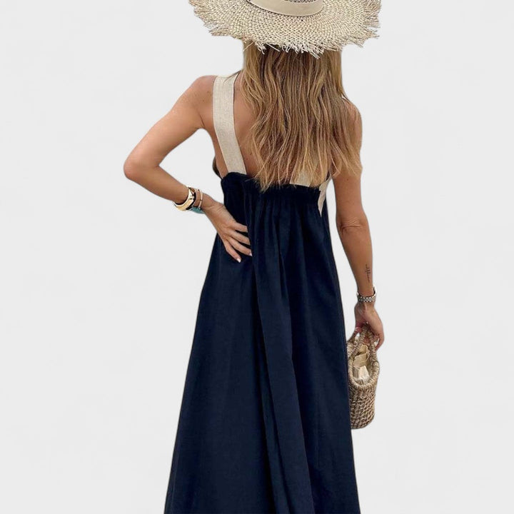 Sue™ | Elegant Cross-Neck Maxi Dress