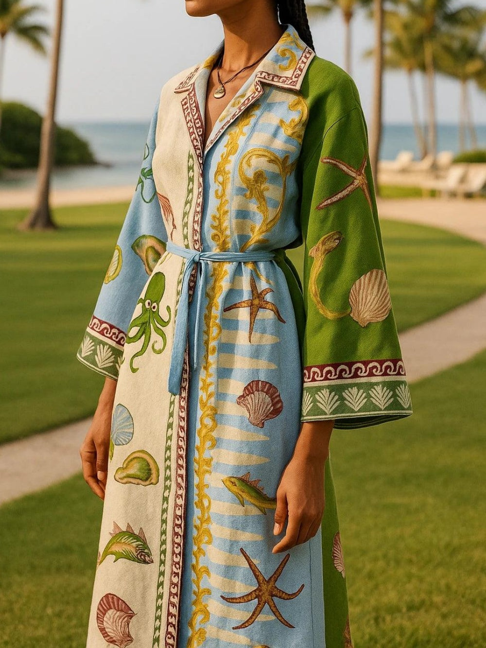 Adeline™ | Belted Printed Midi Shirt Dress