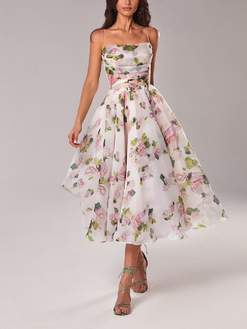 Rosie | Women's Floral Spaghetti Strap A-Line Midi Dress