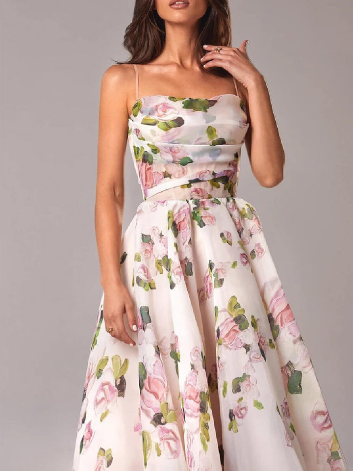 Rosie | Women's Floral Spaghetti Strap A-Line Midi Dress