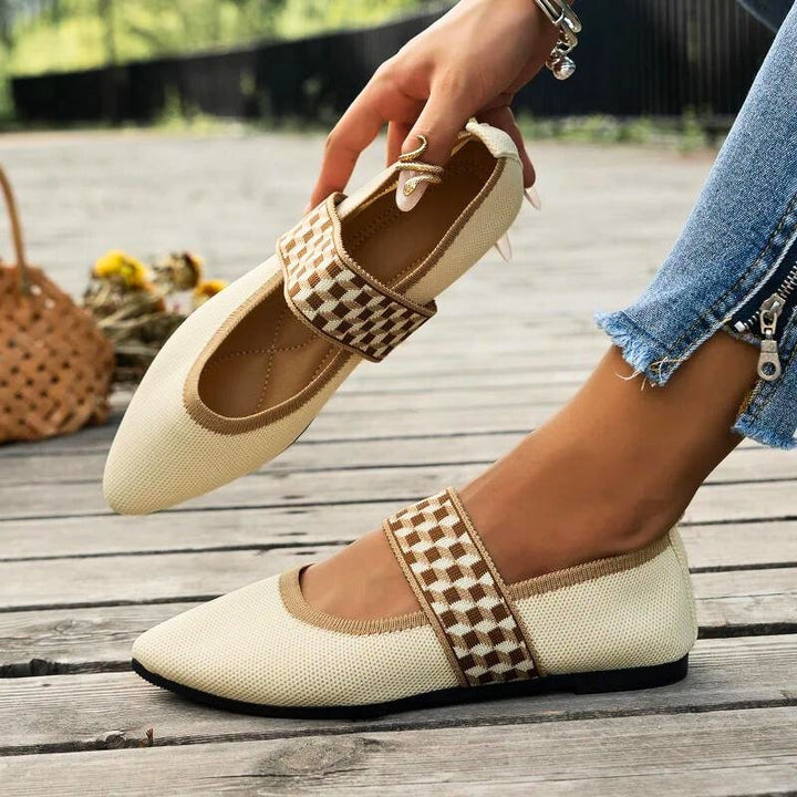 Pippa | Women's Mary Jane Flats Pointed Toe Knit Ballet Shoes