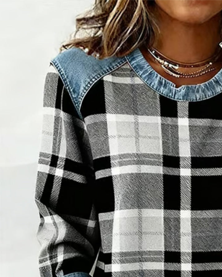 Ainsley™ | Sweatshirt with Checkered Patchwork