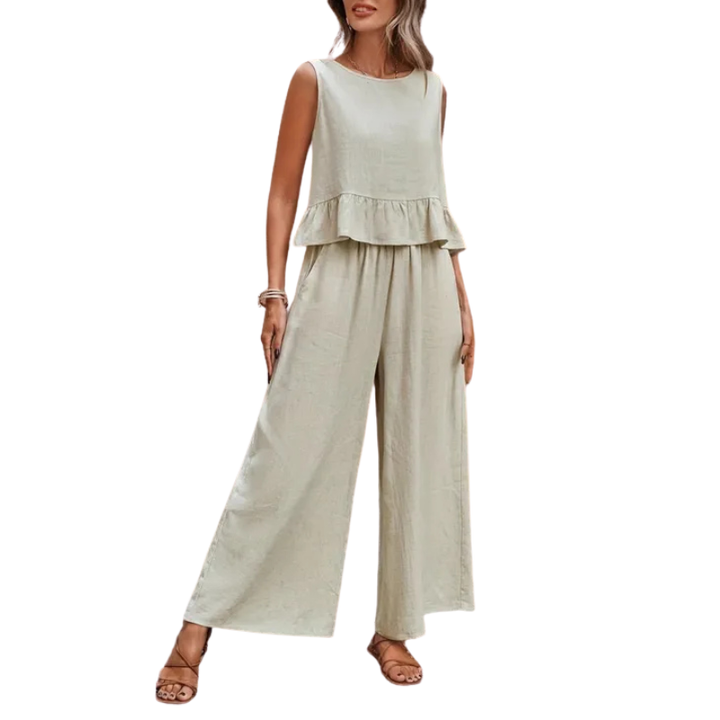 Isla | Women's Two Piece Set Ruffle Tank Top Wide Leg Pants
