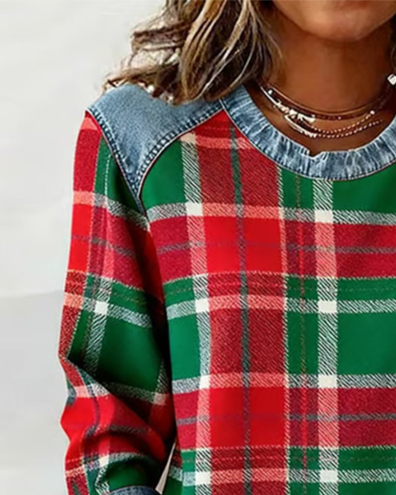 Ainsley™ | Sweatshirt with Checkered Patchwork