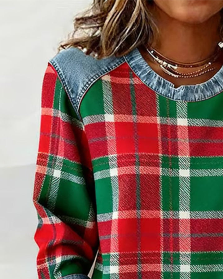 Ainsley™ | Sweatshirt with Checkered Patchwork