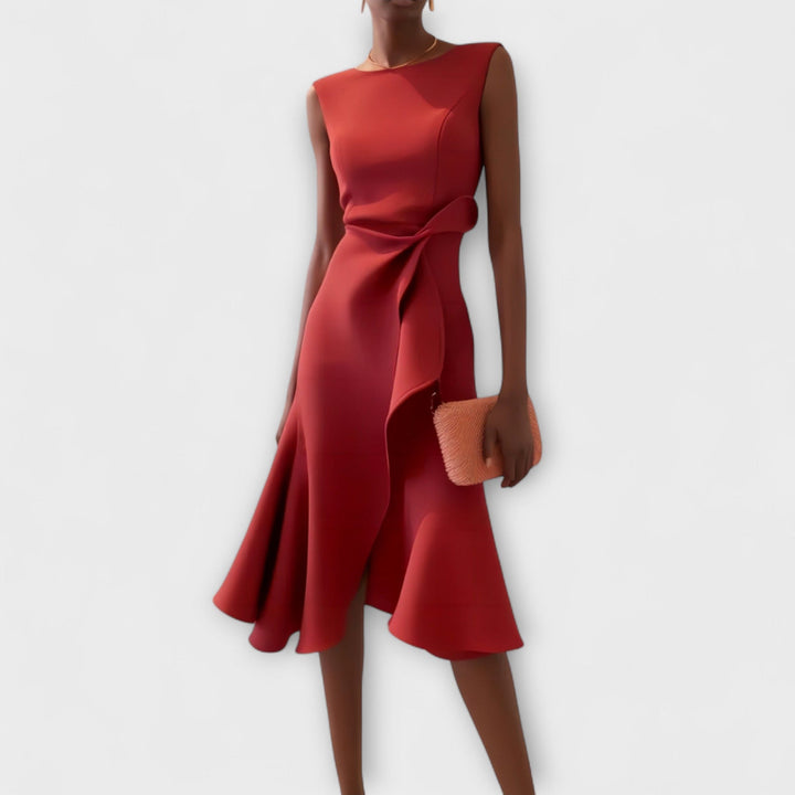Sheila™ | Draped Asymmetric Midi Dress