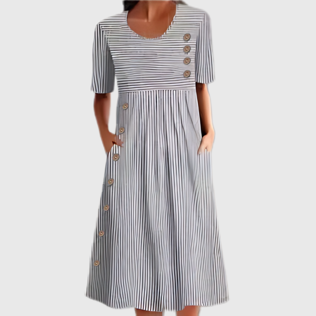 Kay™ | Striped Midi Dress With Buttons