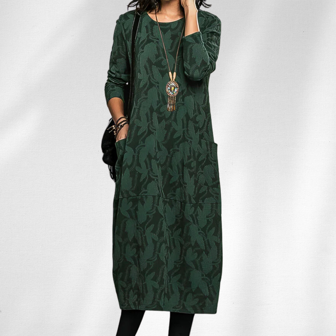 Aurora | Elegant Crewneck Winter Dress, Green / S Aurora | Elegant Crewneck Winter Dress, Green / S