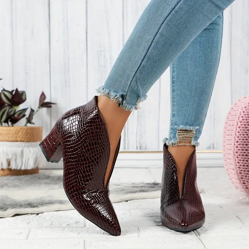 Luz™ | Women's Textured Ankle Boots with Curved Cut and Mid Block Heel