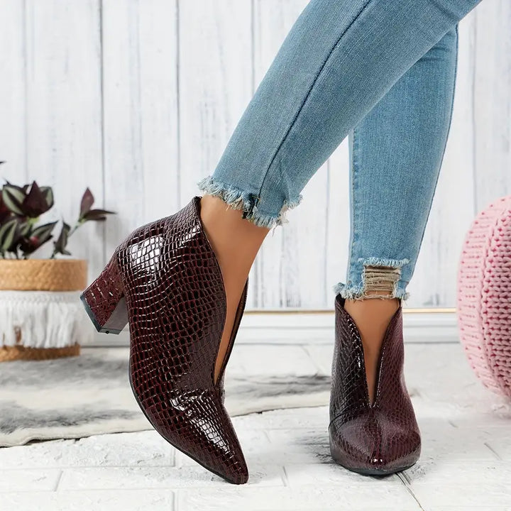 Luz™ | Women's Textured Ankle Boots with Curved Cut and Mid Block Heel