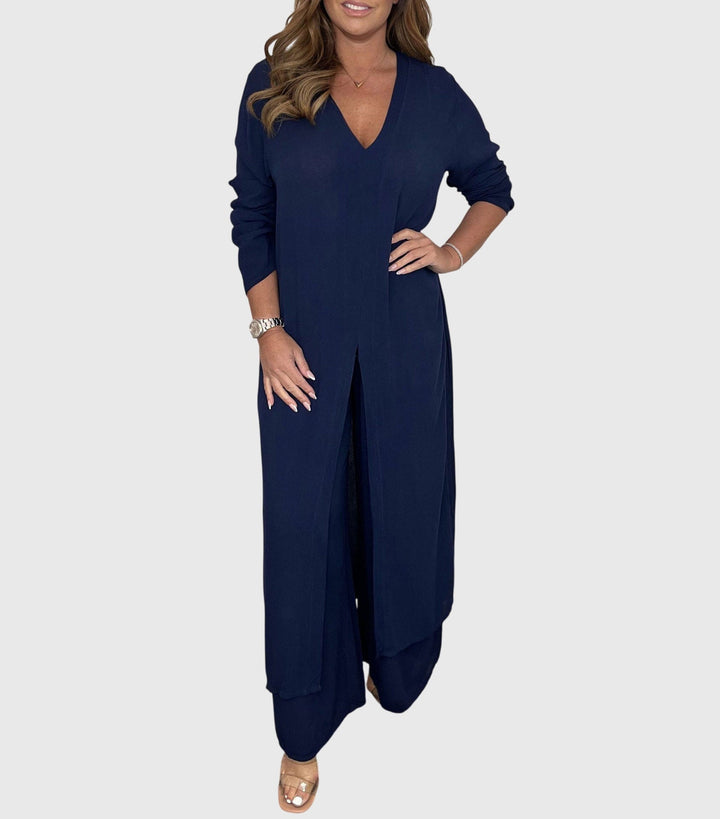 Pearl | Women's Duster Cardigan Two-Piece Set Wide Leg Pants