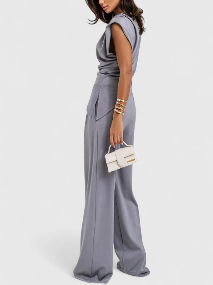 Laiza | Women's Draped Two-Piece Set Wide Leg Pants Occasion Outfit