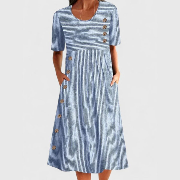 Kay™ | Striped Midi Dress With Buttons