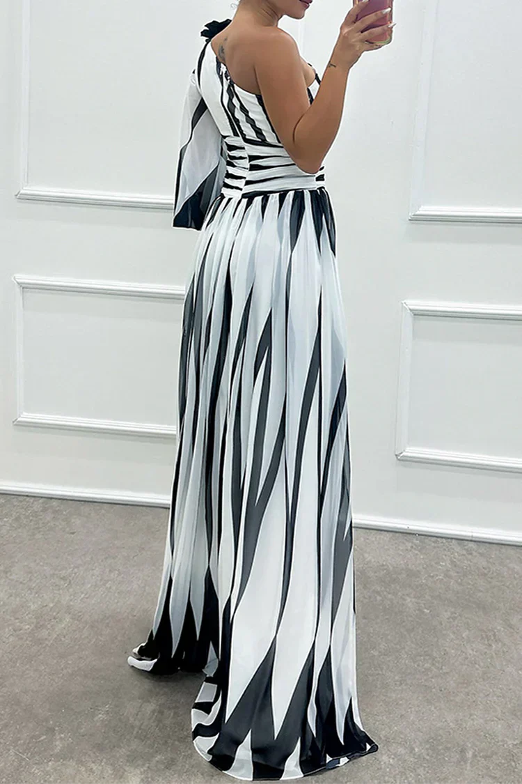 Bonnie™ | Elegant Striped One Shoulder Maxi Dress