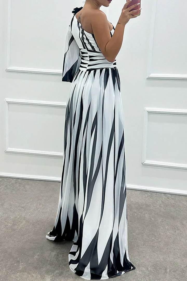 Bonnie™ | Elegant Striped One Shoulder Maxi Dress