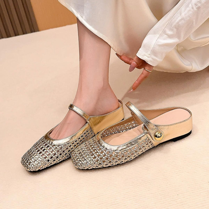 Goldie | Women's Mary Jane Mules Woven Flat Slip On Shoes