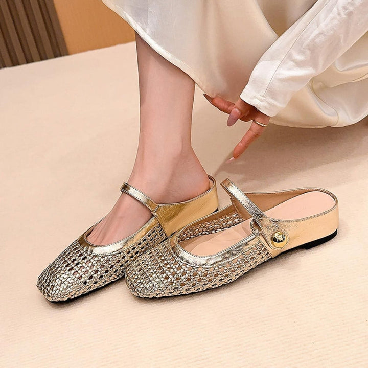 Goldie | Women's Mary Jane Mules Woven Flat Slip On Shoes
