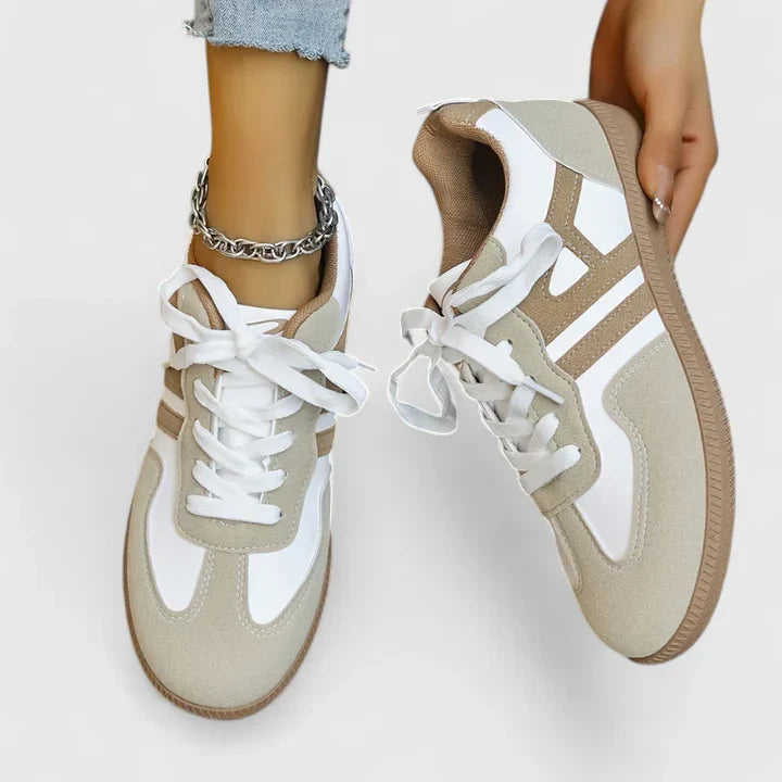 Piper | Women's Retro Colorblock Low Top Sneakers in Beige & White