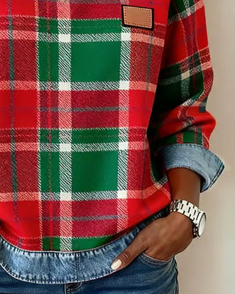 Ainsley™ | Sweatshirt with Checkered Patchwork