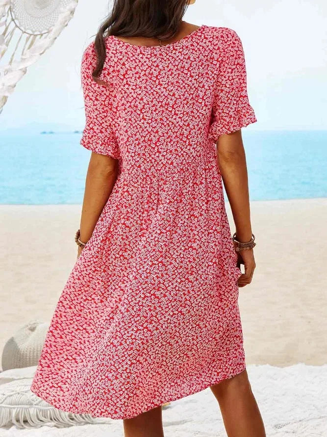 Daisy | Women's Ditsy Floral V-Neck Short Sleeve Smock Dress