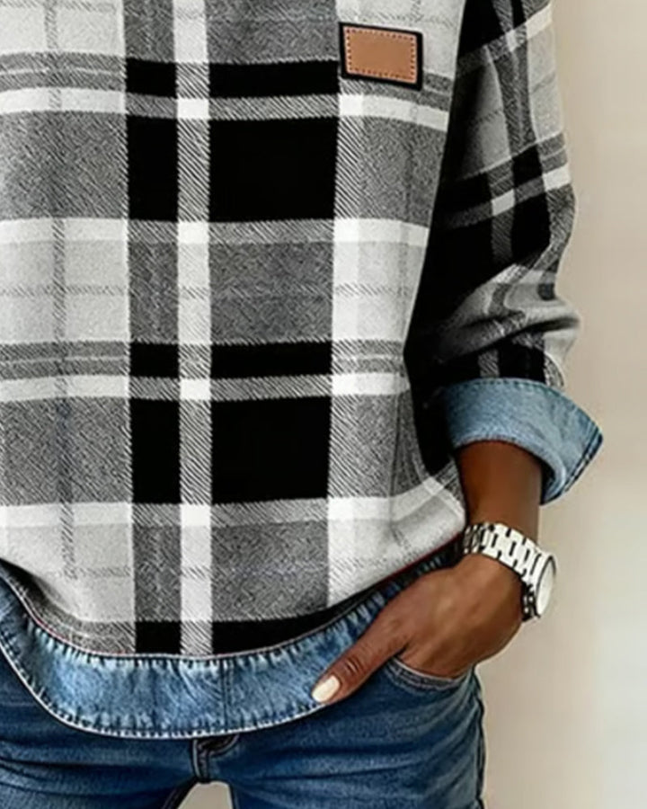 Ainsley™ | Sweatshirt with Checkered Patchwork