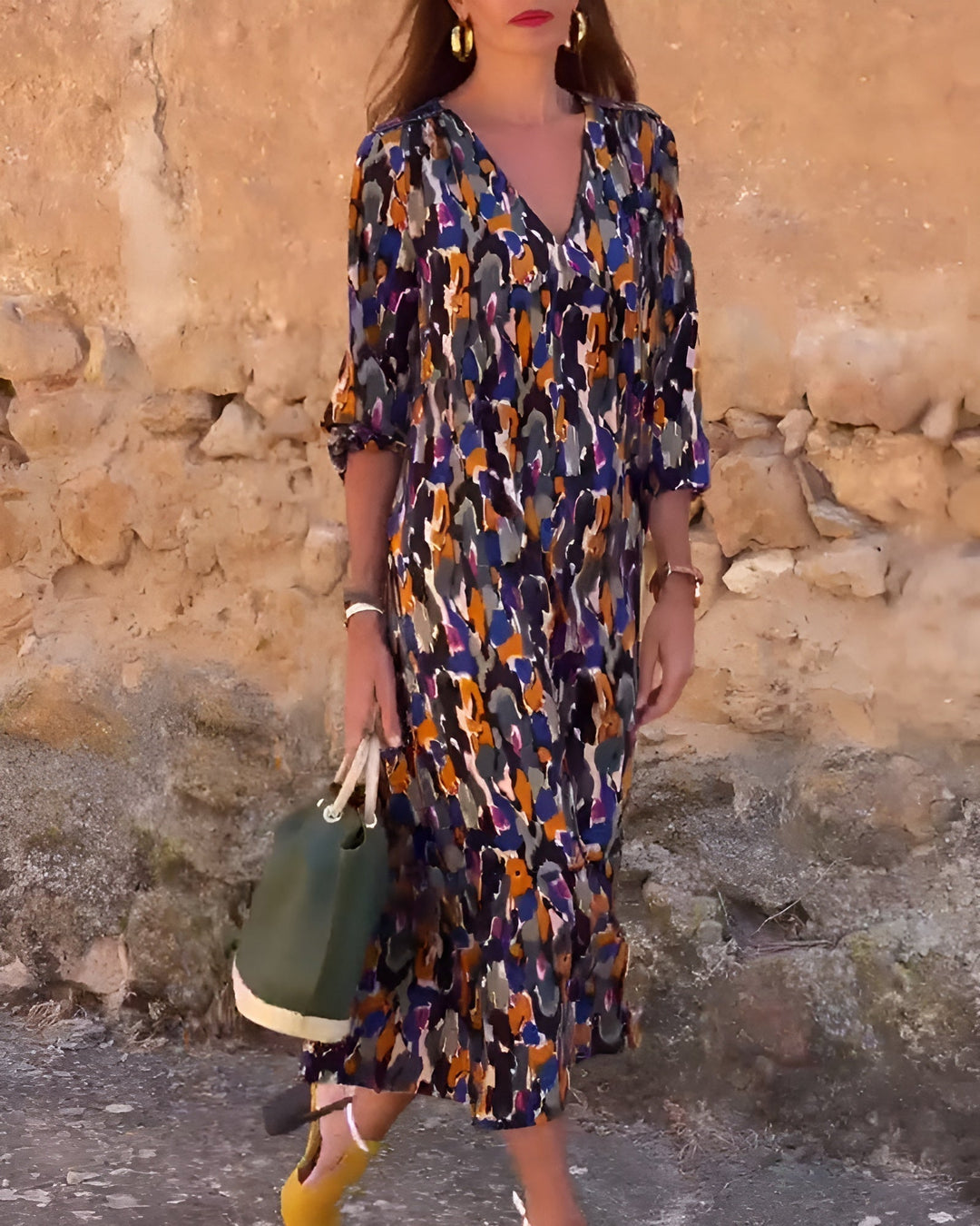 Hadley | Women's V Neck Tummy Control Flowy Printed Dress Evening