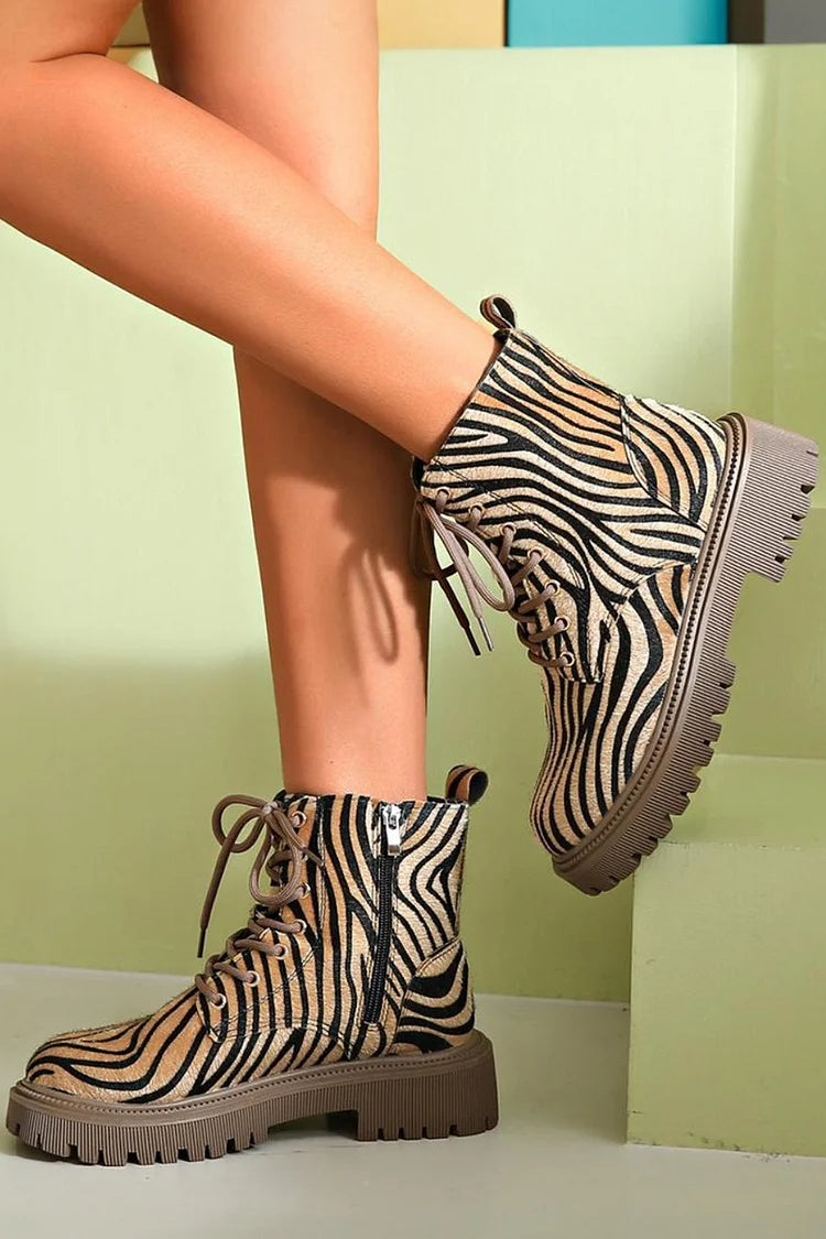 Jemima™ | Zebra Lace-Up Boots