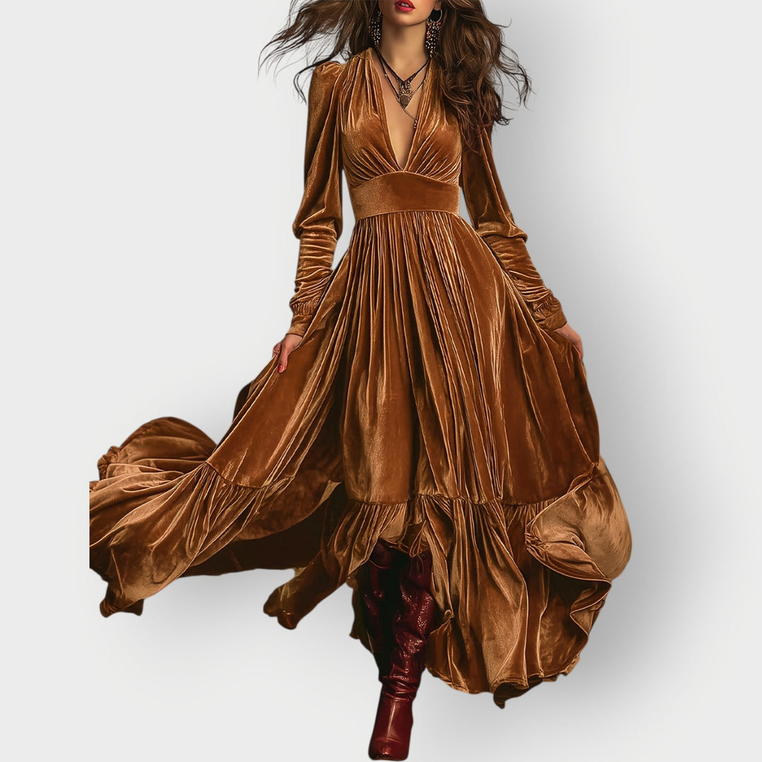 Carly™ | Vintage A-Line Velvet Maxi Dress