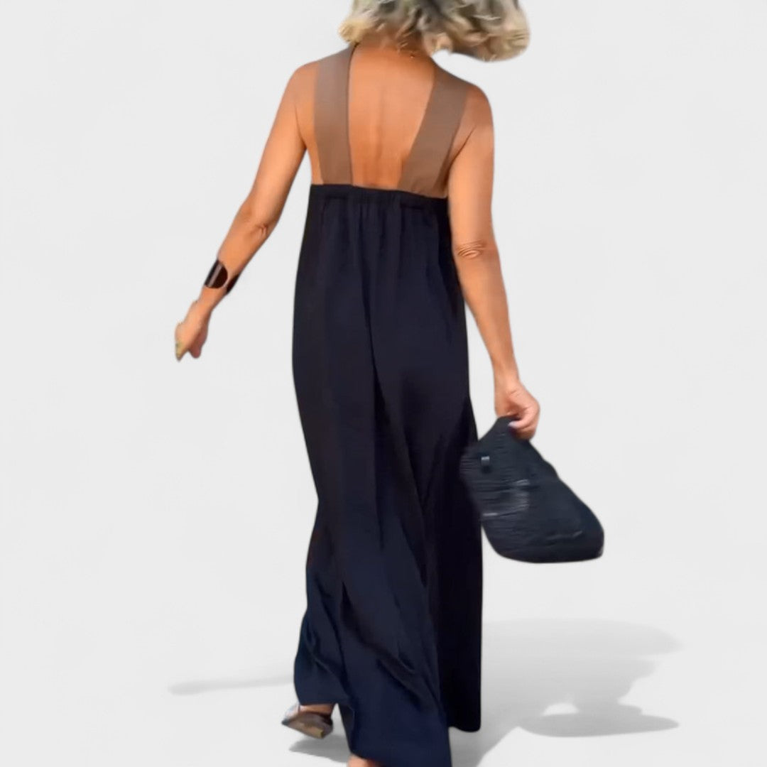 Sue™ | Elegant Cross-Neck Maxi Dress