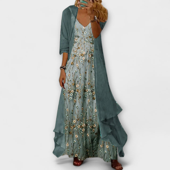 Willow | Women's Floral Maxi Dress with Longline Cardigan Set