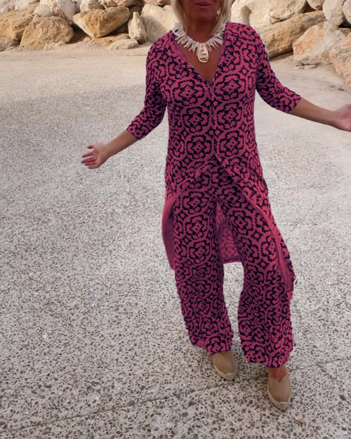 Serena | Women's Printed Two-Piece Set Blouse and Pants