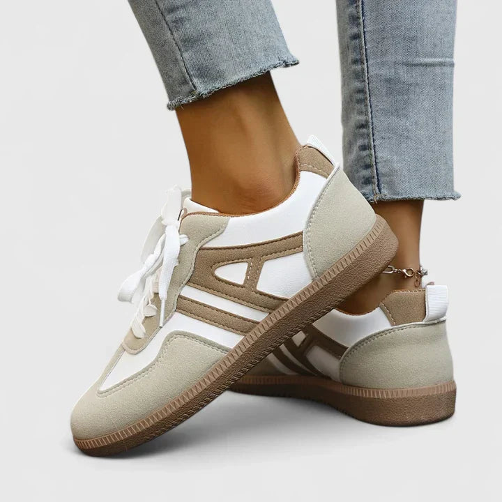 Piper | Women's Retro Colorblock Low Top Sneakers in Beige & White
