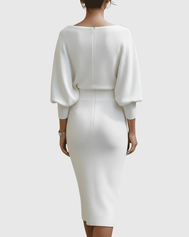 Vivienne | Women's Cowl Neck Batwing Sleeve Ribbed Midi Dress